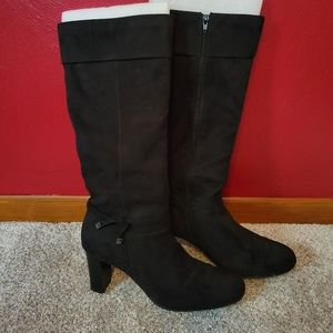 Black suede half calf boots
